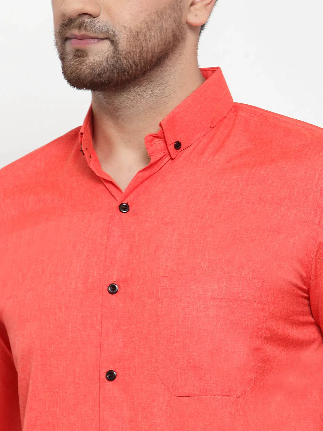 Men's Orange Cotton Solid Button Down Formal Shirts - Taantav