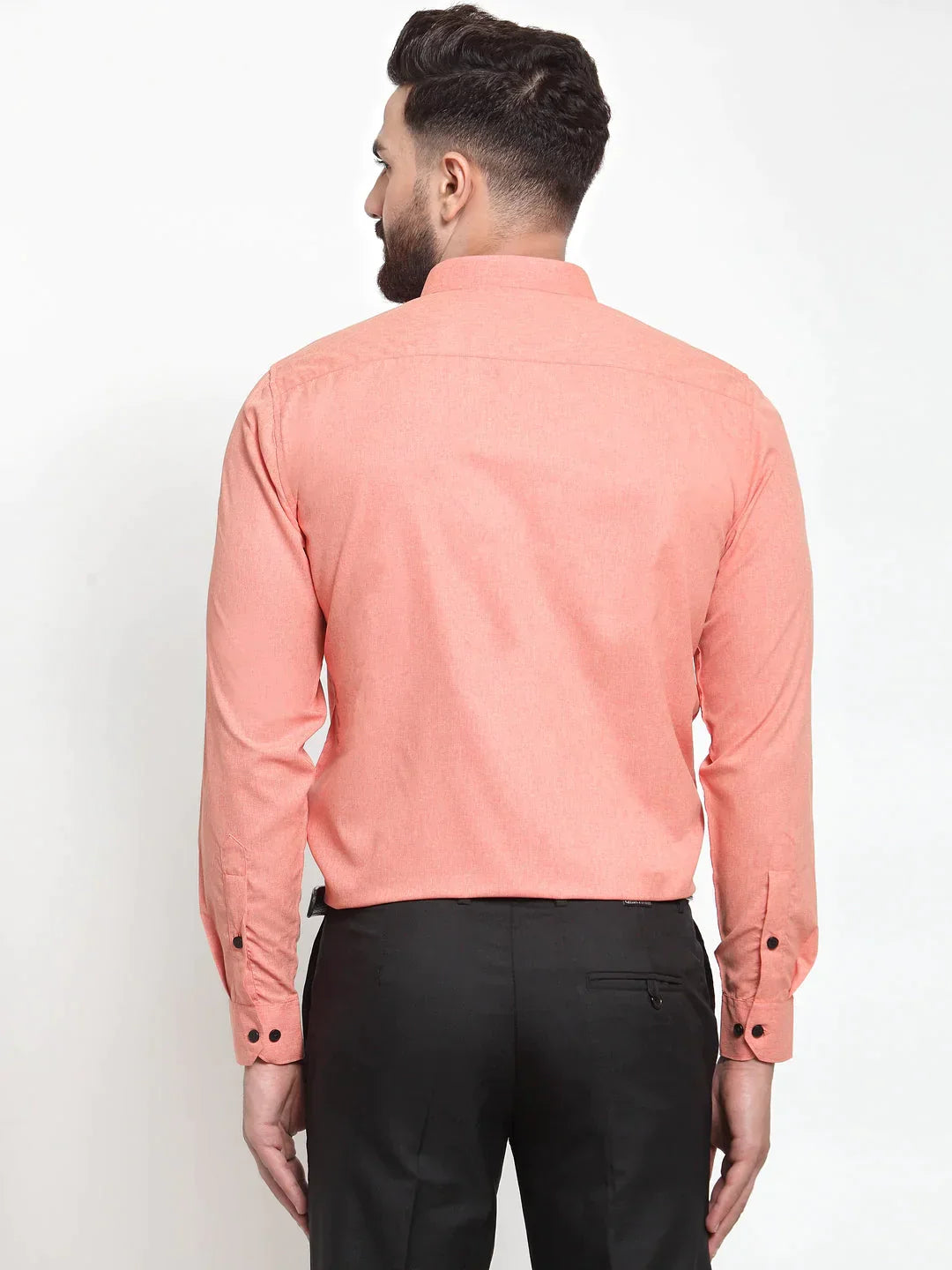 Men's Peach Cotton Solid Button Down Formal Shirts - Taantav