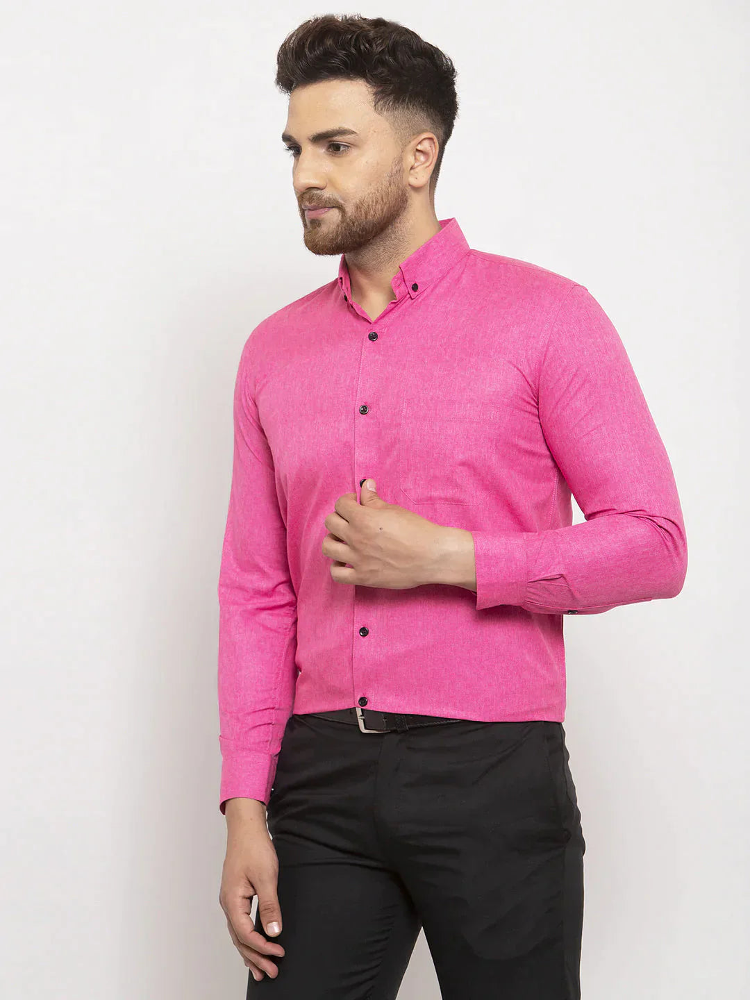 Men's Pink Cotton Solid Button Down Formal Shirts - Taantav