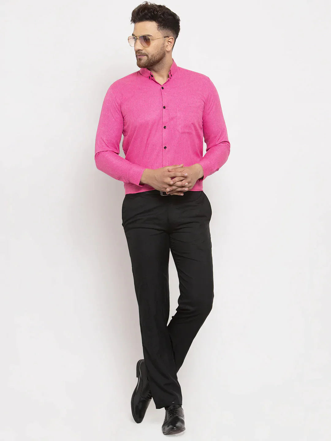 Men's Pink Cotton Solid Button Down Formal Shirts - Taantav