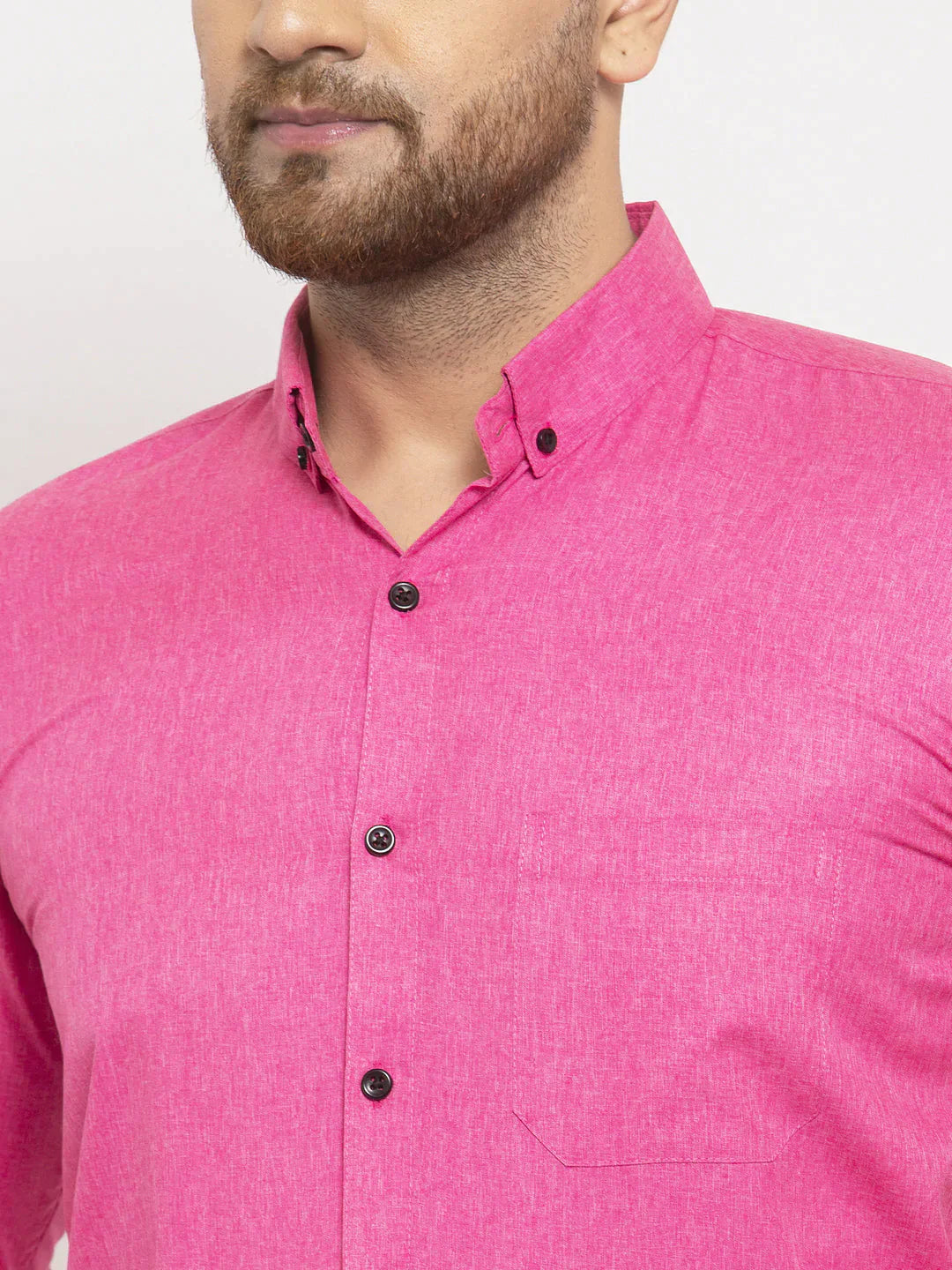 Men's Pink Cotton Solid Button Down Formal Shirts - Taantav