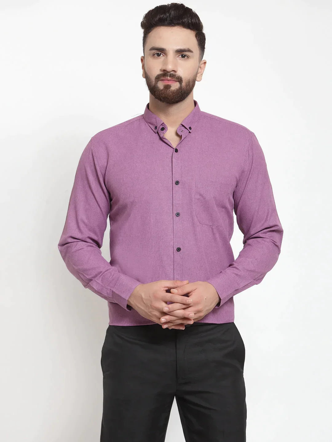 Men's Purple Cotton Solid Button Down Formal Shirts - Taantav