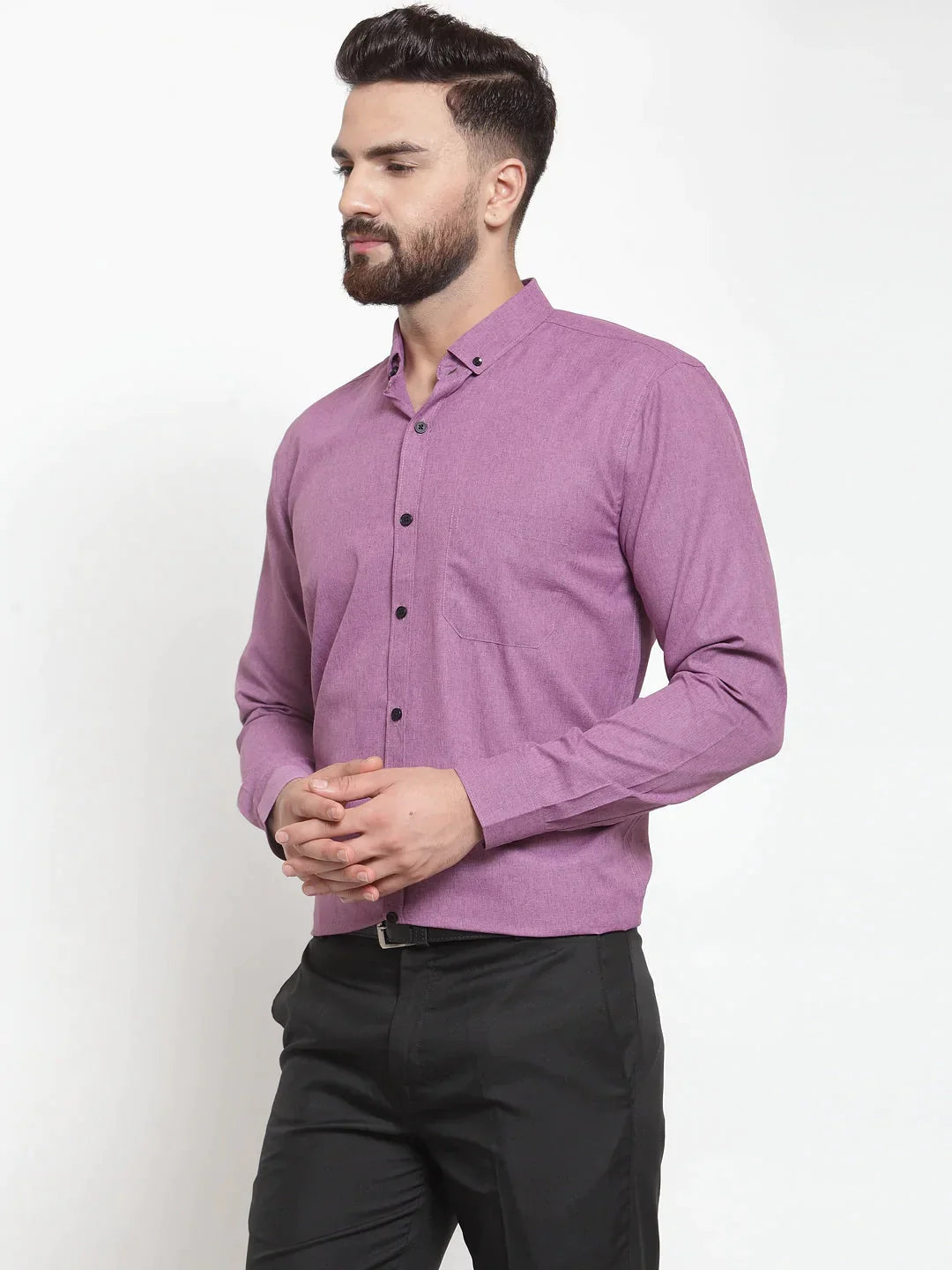 Men's Purple Cotton Solid Button Down Formal Shirts - Taantav