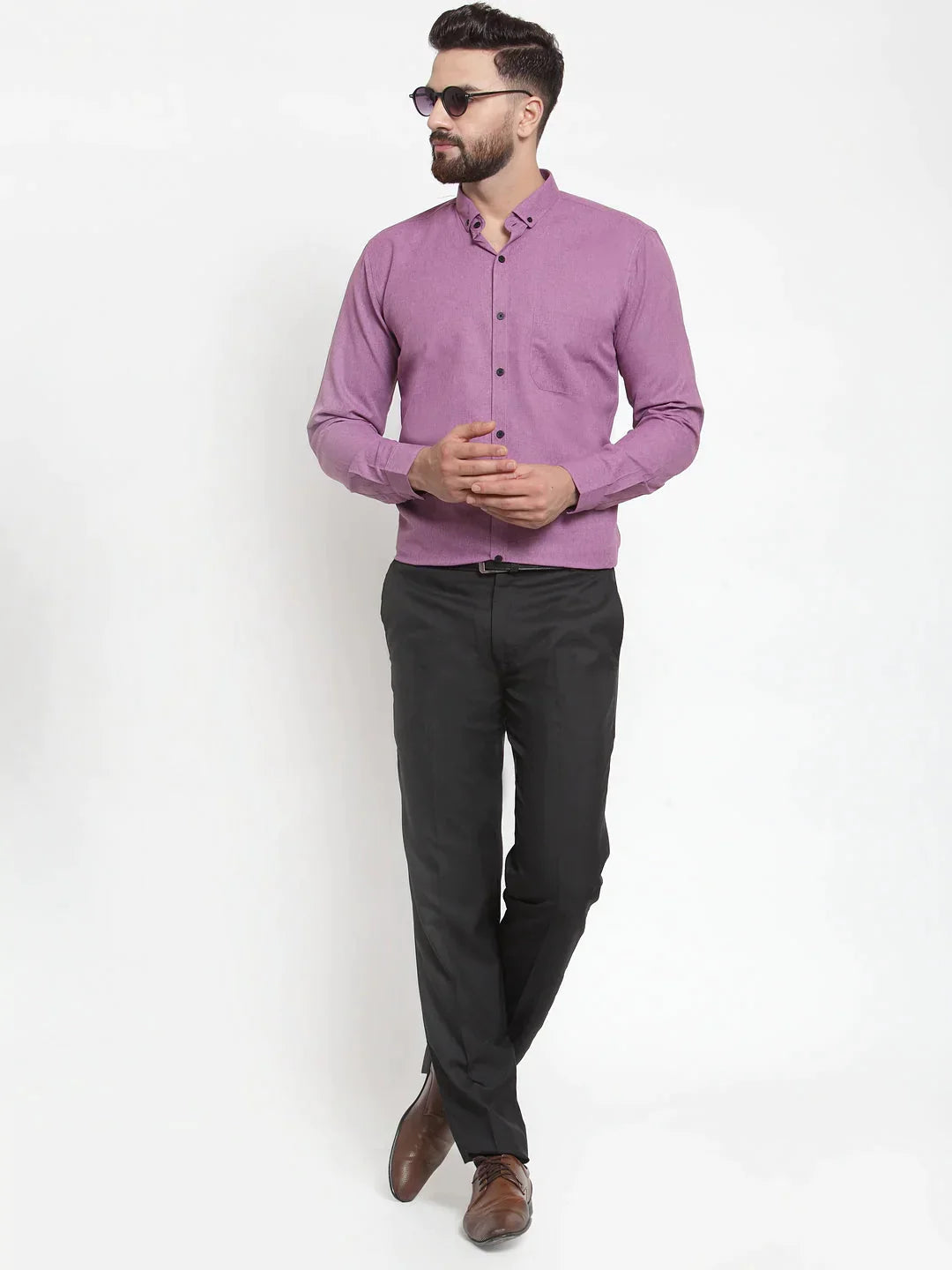 Men's Purple Cotton Solid Button Down Formal Shirts - Taantav