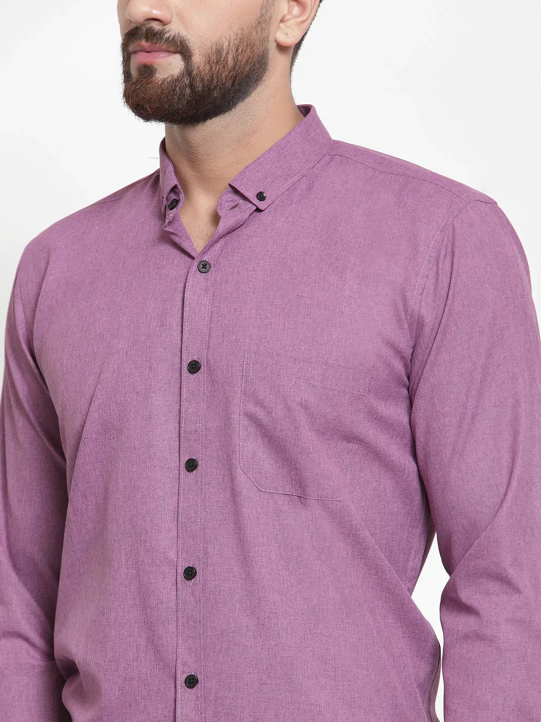 Men's Purple Cotton Solid Button Down Formal Shirts - Taantav