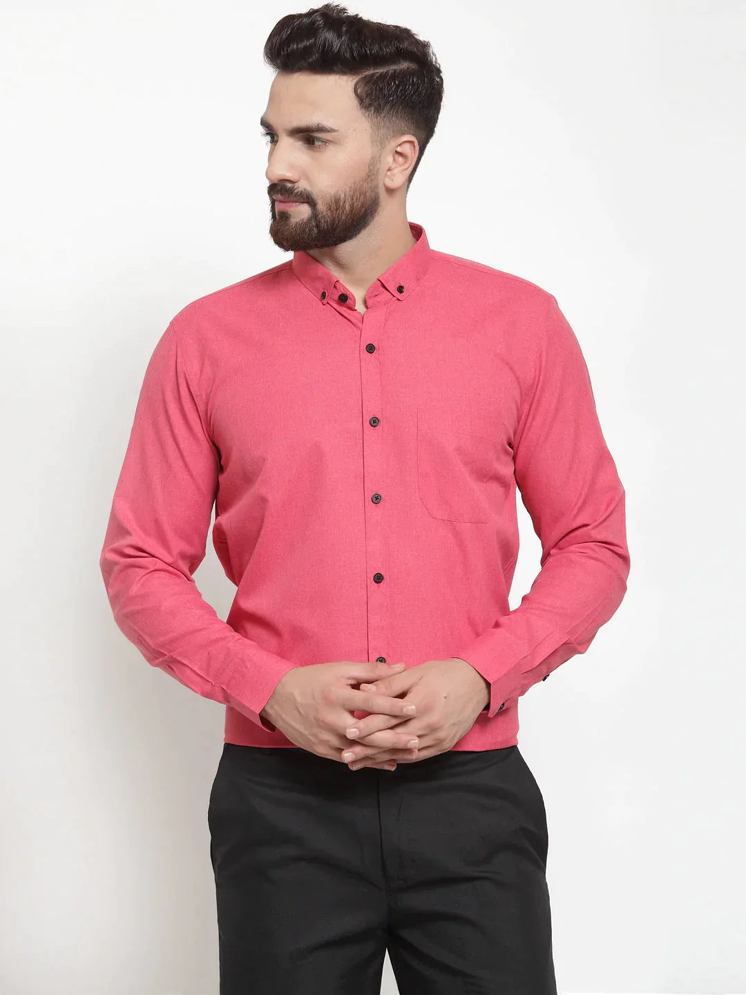 Men's Red Cotton Solid Button Down Formal Shirts - Taantav