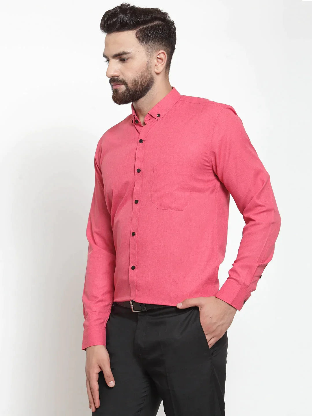 Men's Red Cotton Solid Button Down Formal Shirts - Taantav