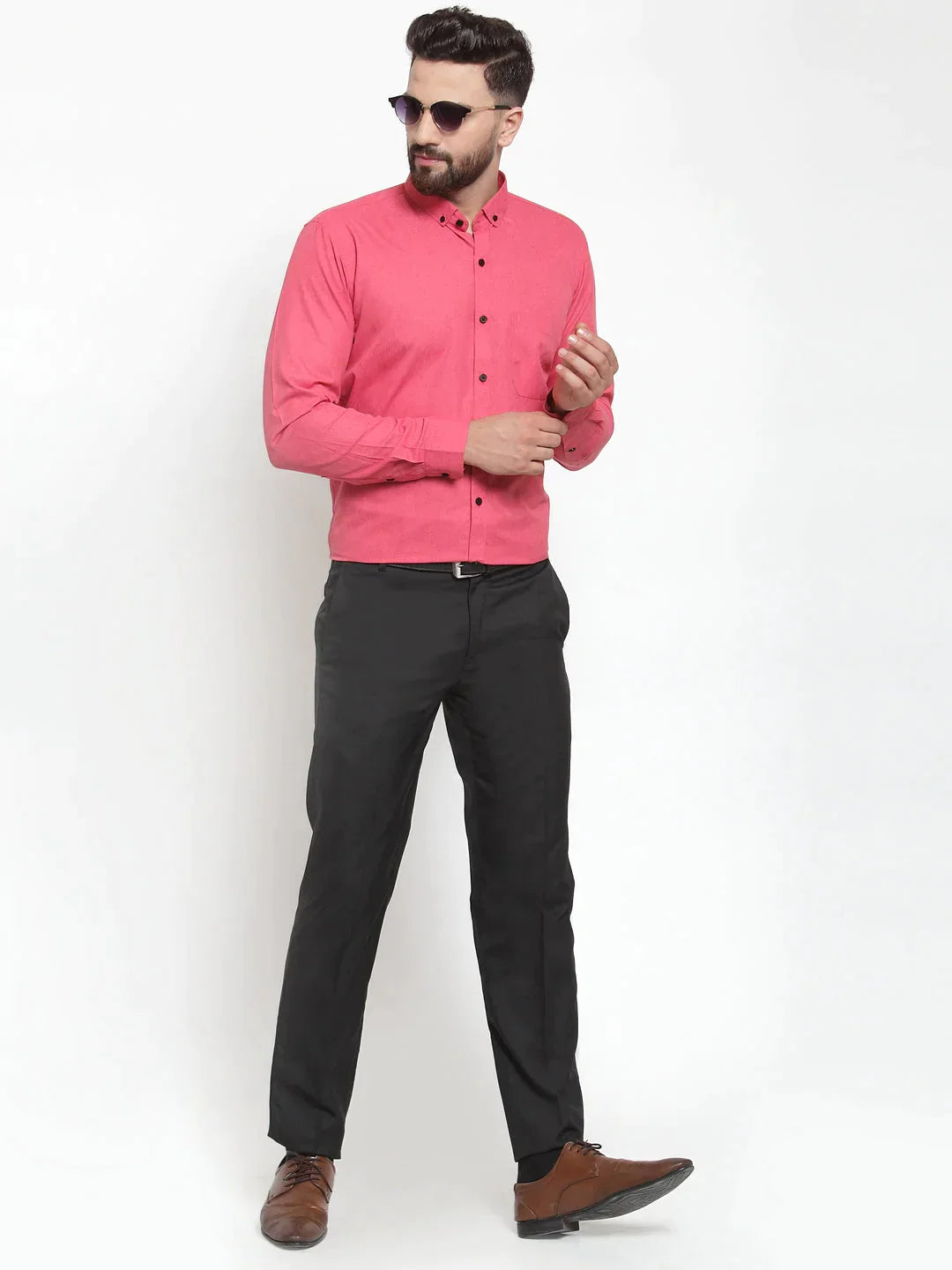 Men's Red Cotton Solid Button Down Formal Shirts - Taantav