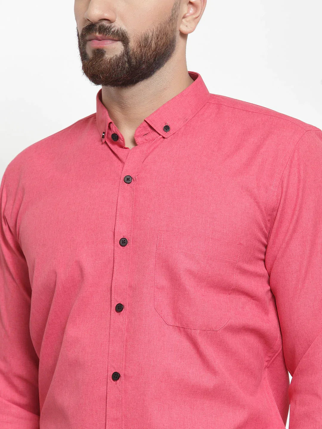 Men's Red Cotton Solid Button Down Formal Shirts - Taantav