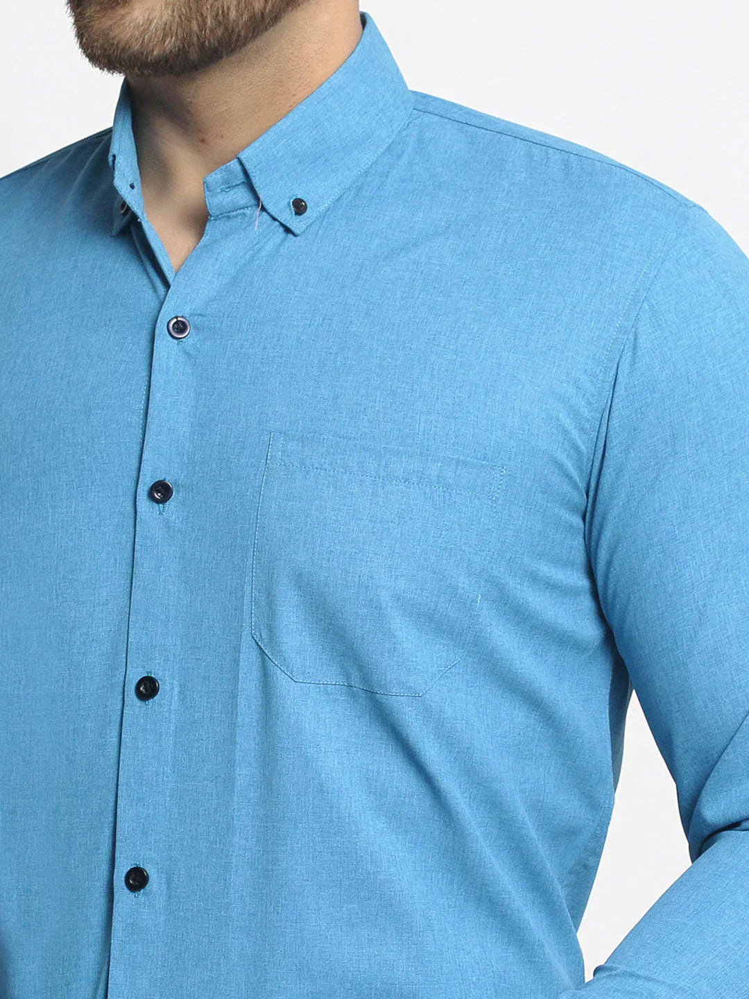 Men's Blue Cotton Solid Button Down Formal Shirts - Taantav