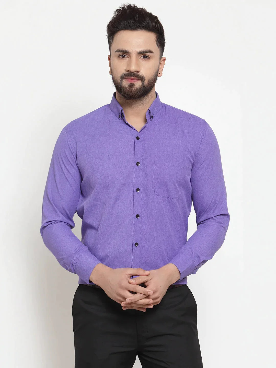 Men's Purple Cotton Solid Button Down Formal Shirts - Taantav