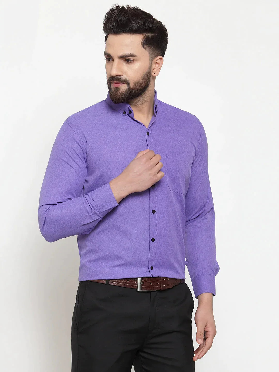 Men's Purple Cotton Solid Button Down Formal Shirts - Taantav