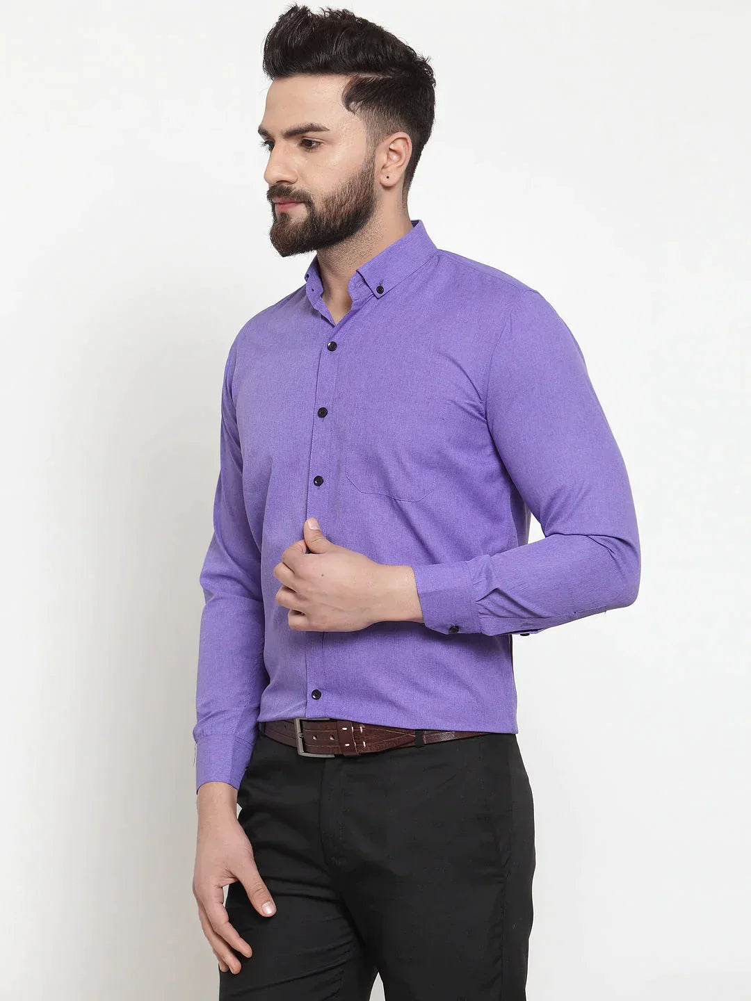 Men's Purple Cotton Solid Button Down Formal Shirts - Taantav