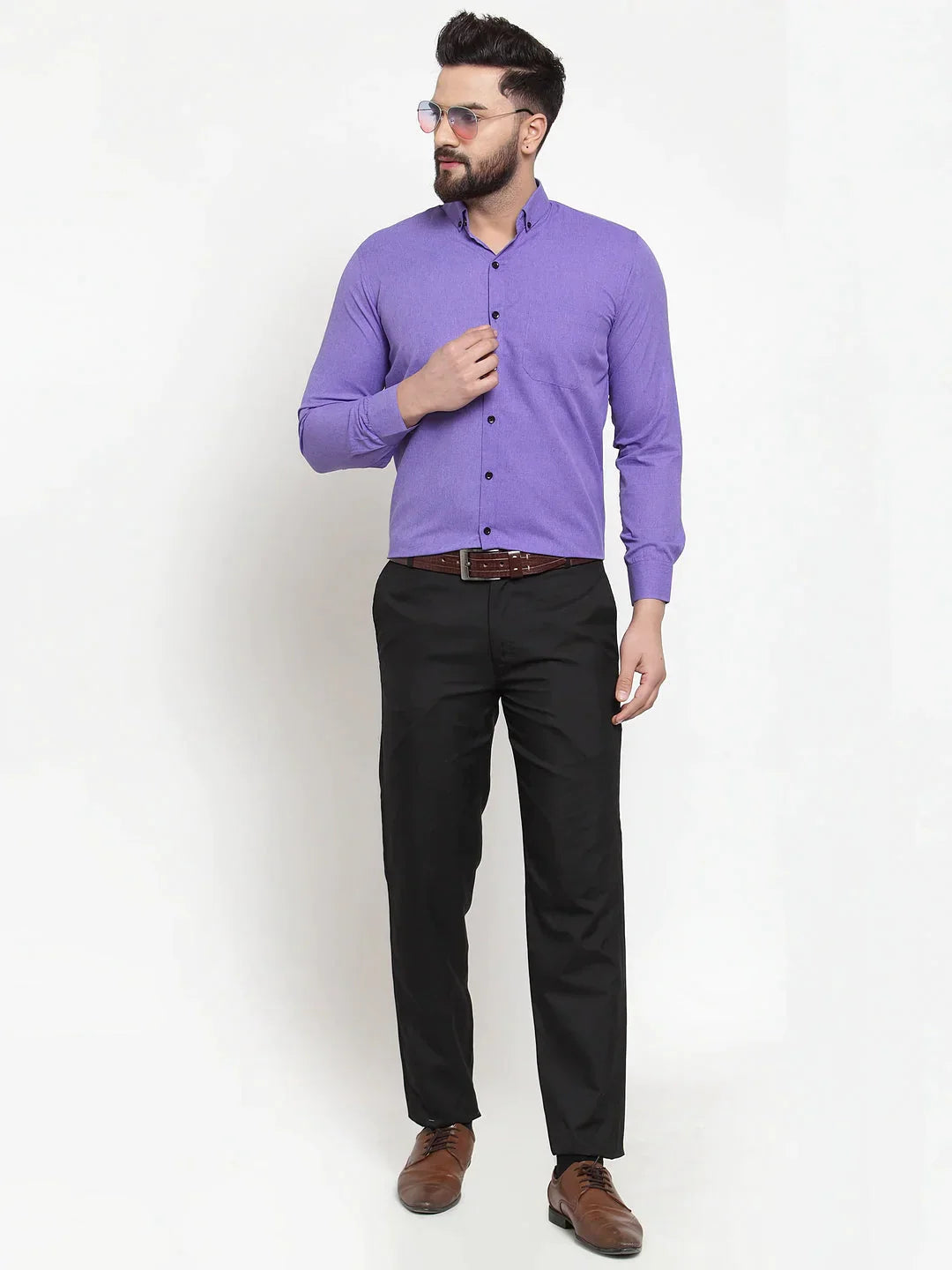 Men's Purple Cotton Solid Button Down Formal Shirts - Taantav