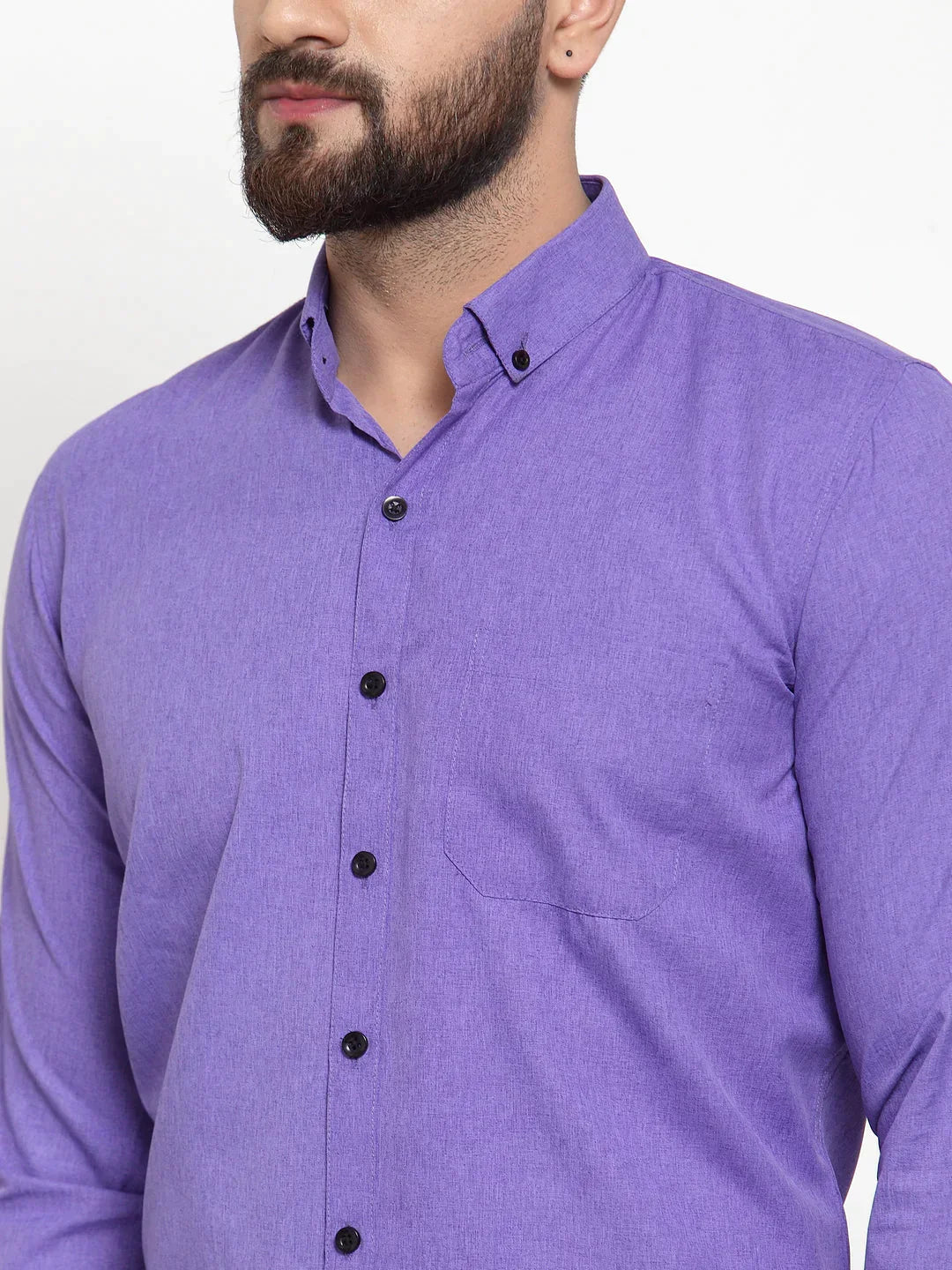 Men's Purple Cotton Solid Button Down Formal Shirts - Taantav