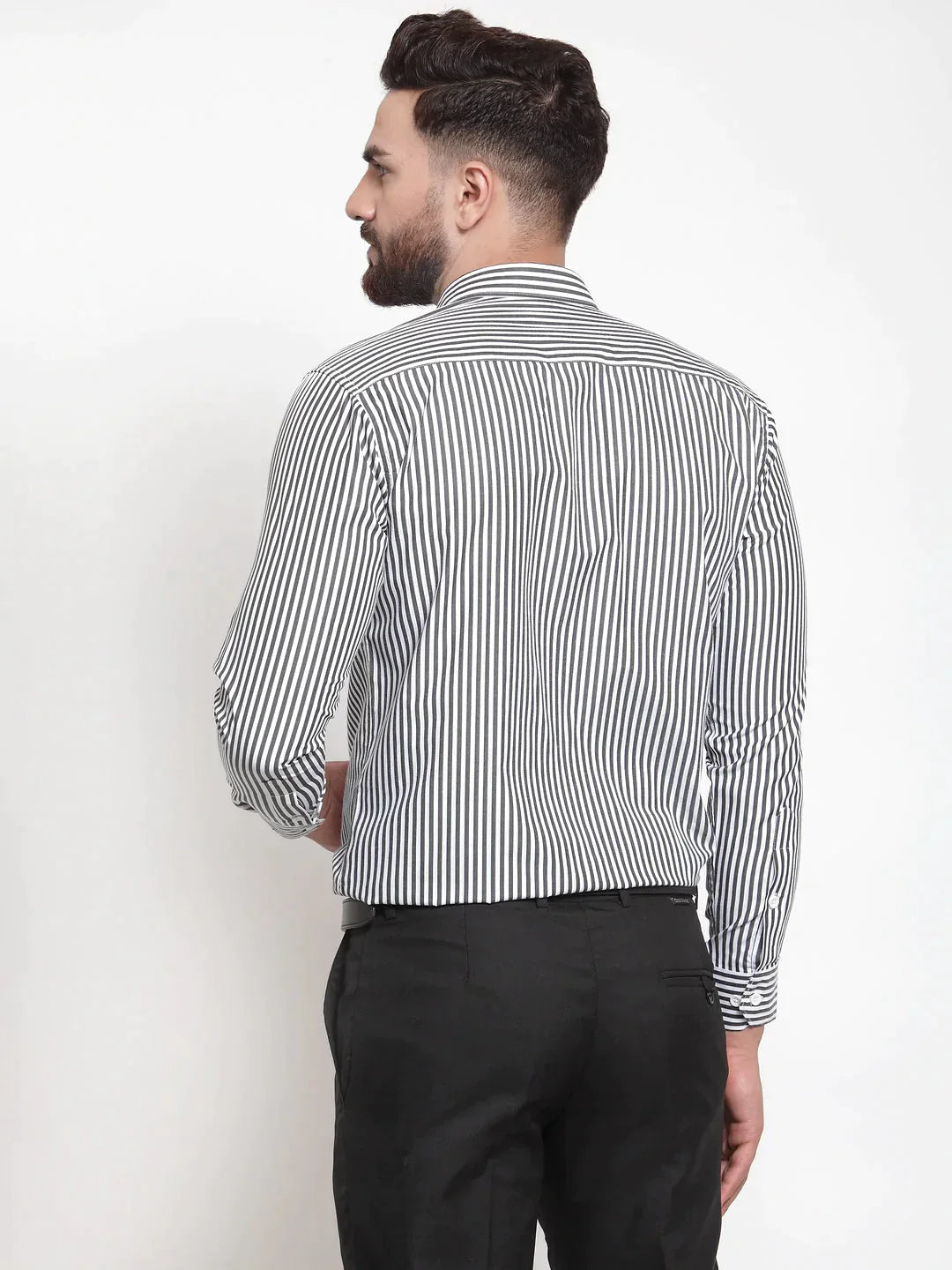 Men's Black Cotton Striped Formal Shirts - Taantav