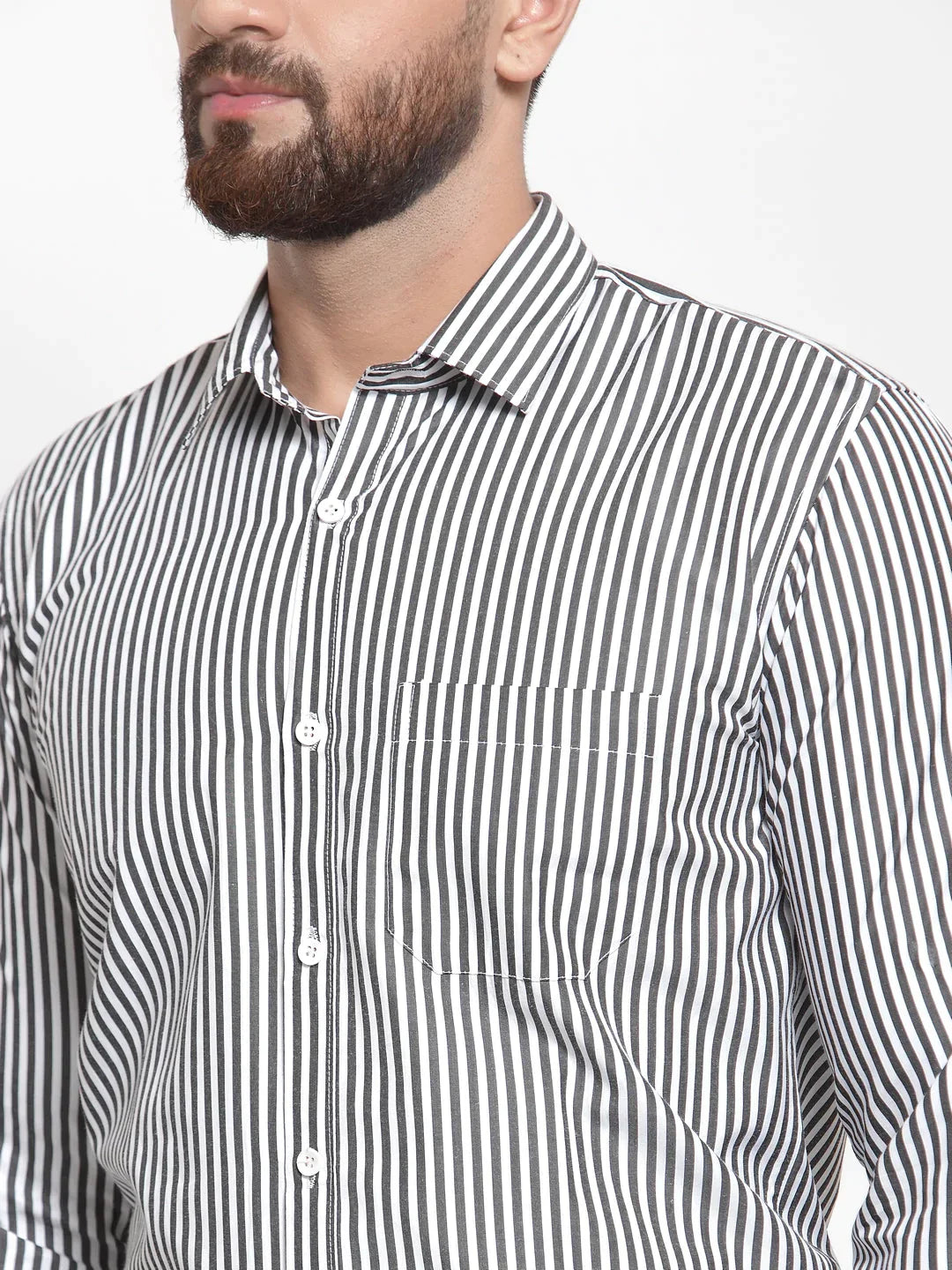 Men's Black Cotton Striped Formal Shirts - Taantav