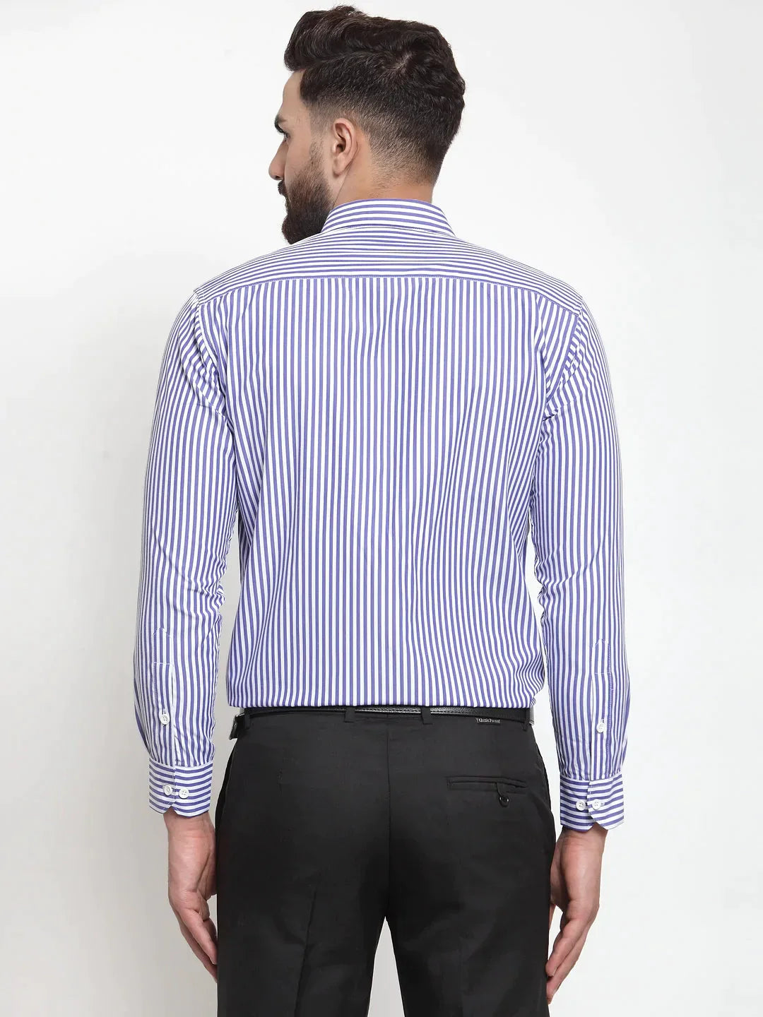 Men's Blue Cotton Striped Formal Shirts - Taantav