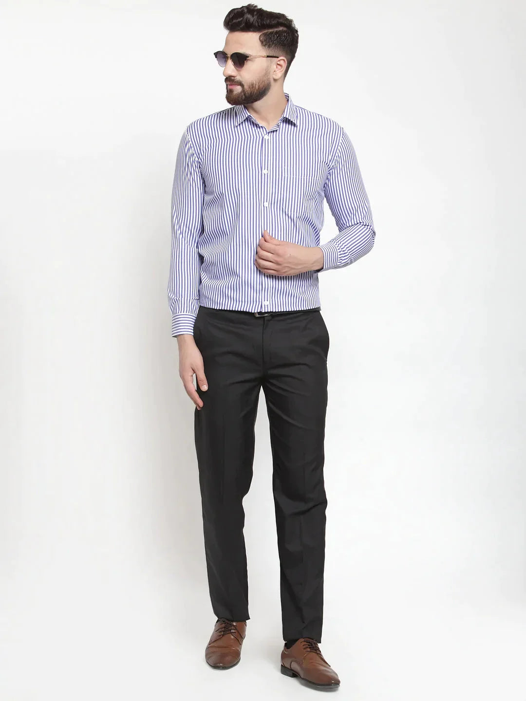 Men's Blue Cotton Striped Formal Shirts - Taantav