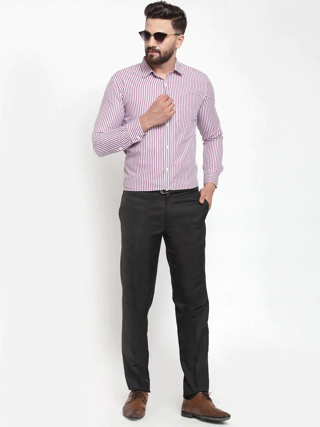 Men's Purple Cotton Striped Formal Shirts - Taantav