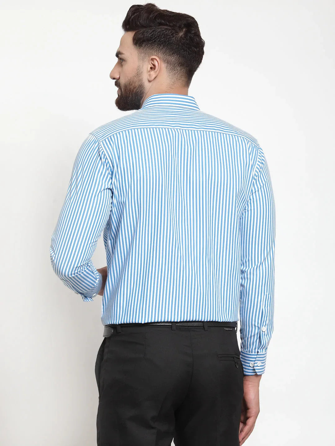 Men's Blue Cotton Striped Formal Shirts - Taantav