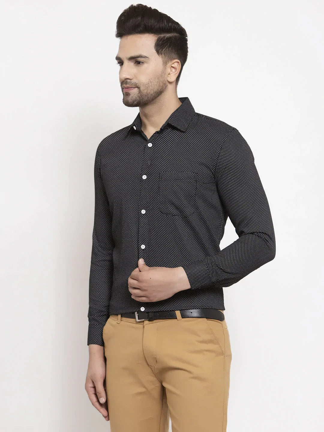 Men's Black Cotton Polka Dots Formal Shirts - Taantav