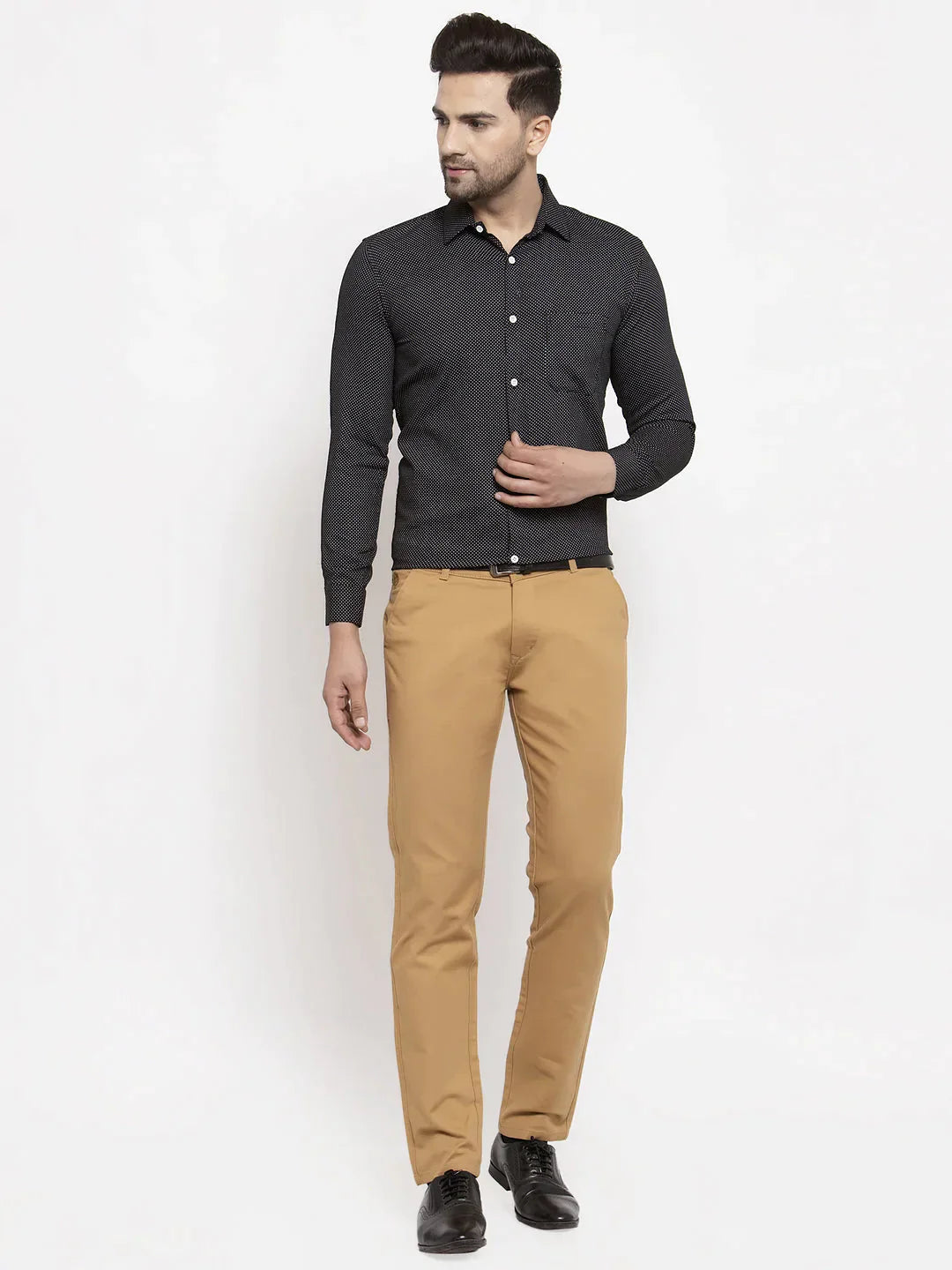 Men's Black Cotton Polka Dots Formal Shirts - Taantav