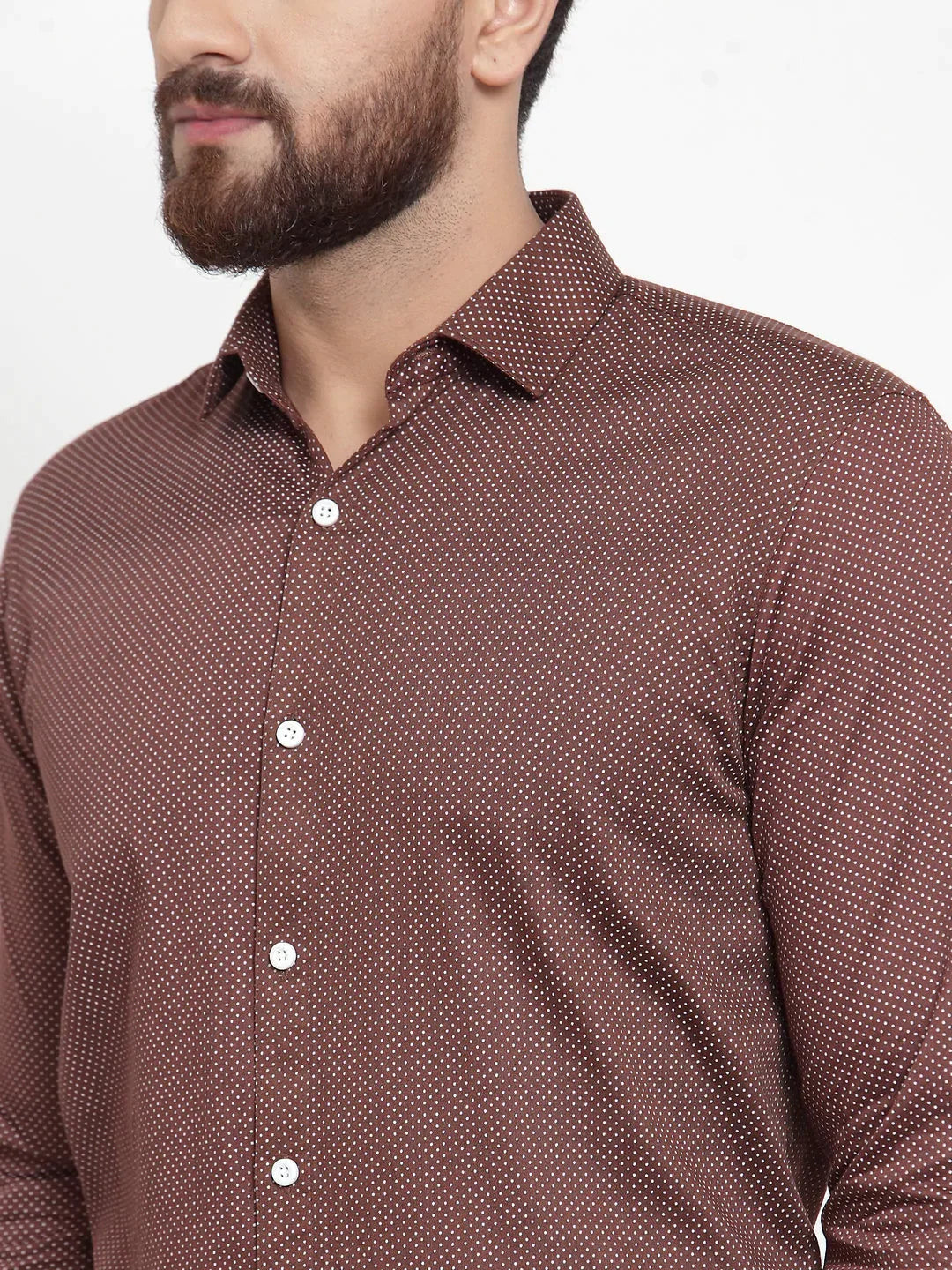 Men's Brown Cotton Polka Dots Formal Shirts - Taantav