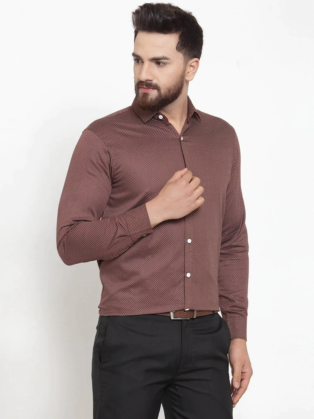 Men's Brown Cotton Polka Dots Formal Shirts - Taantav