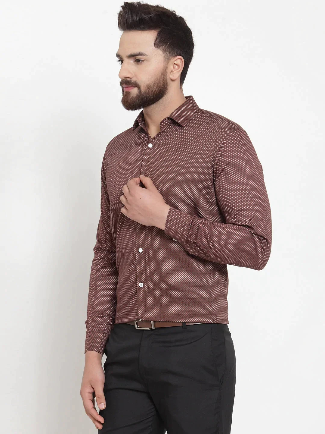 Men's Brown Cotton Polka Dots Formal Shirts - Taantav