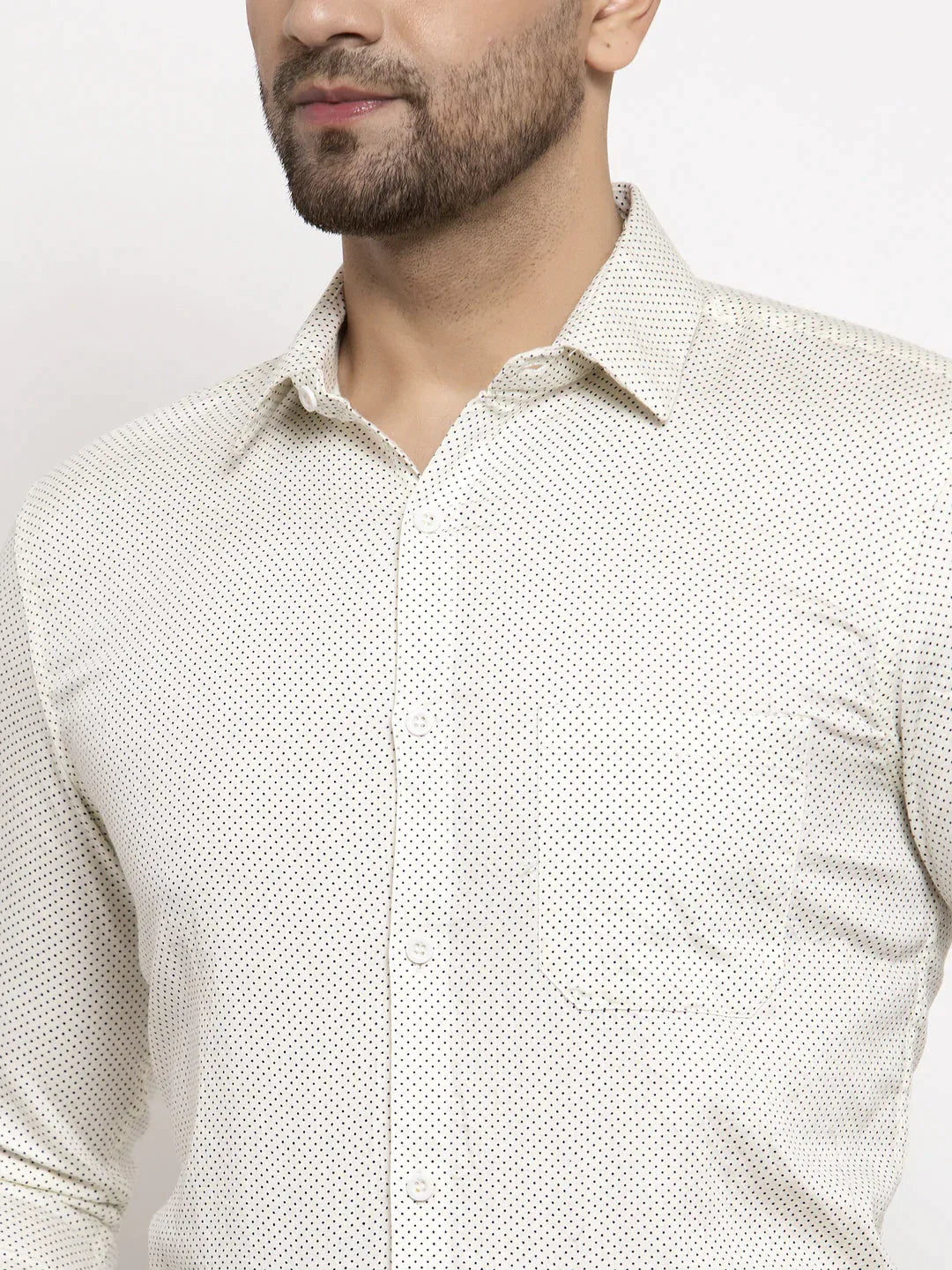 Men's Cream Cotton Polka Dots Formal Shirts - Taantav