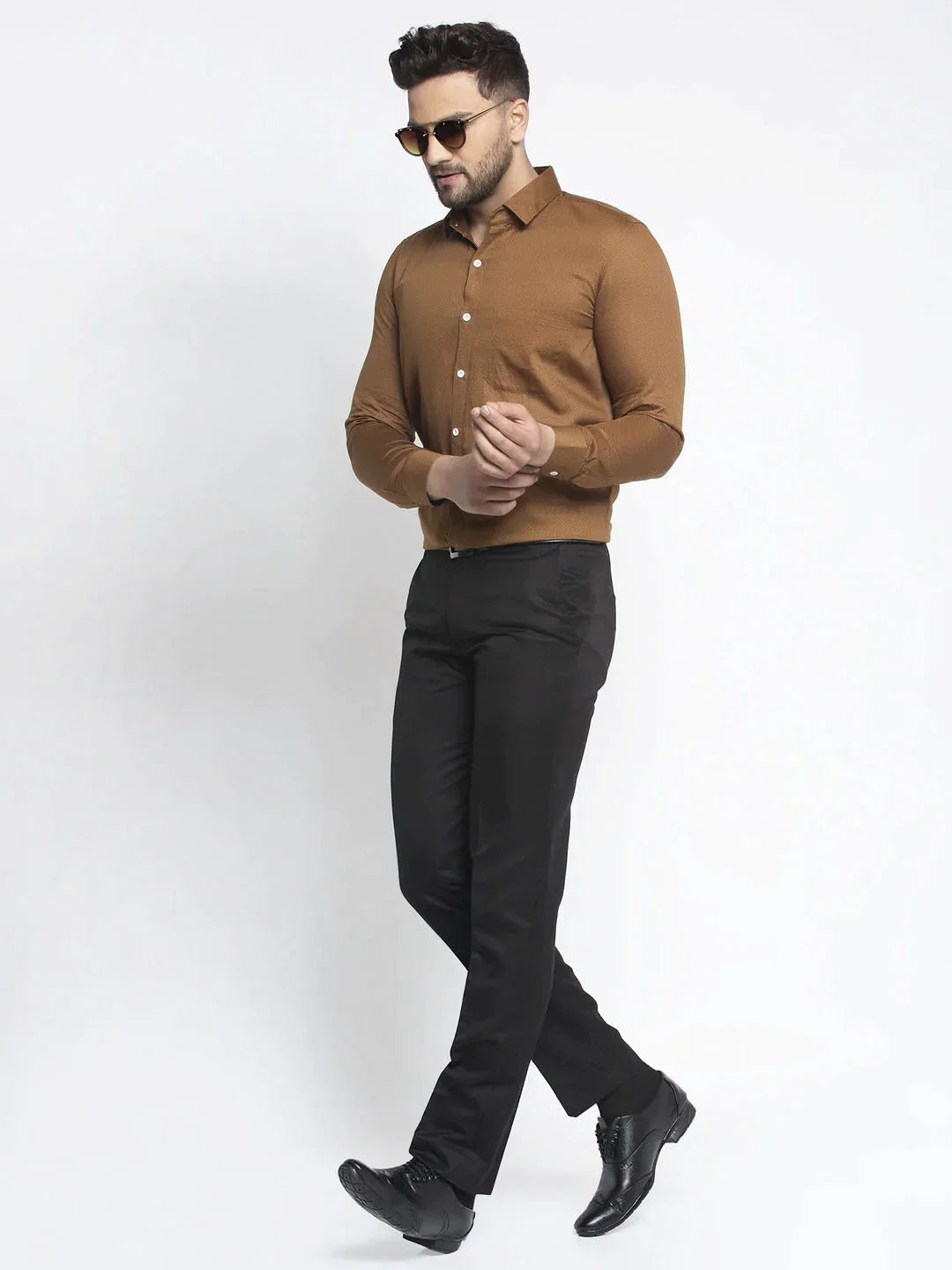 Men's Brown Cotton Polka Dots Formal Shirts - Taantav