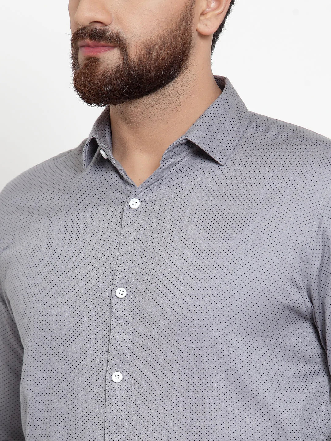 Men's Grey Cotton Polka Dots Formal Shirts - Taantav