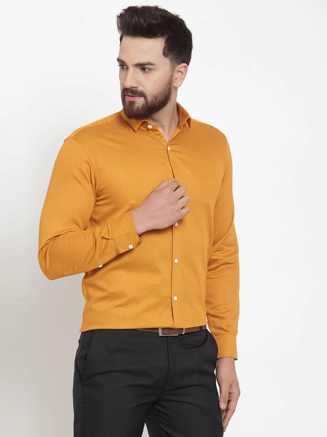 Men's Yellow Cotton Polka Dots Formal Shirts - Taantav