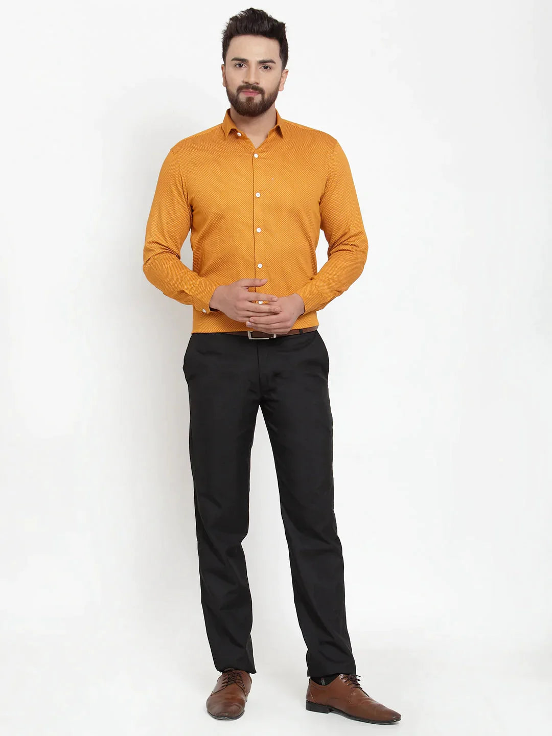 Men's Yellow Cotton Polka Dots Formal Shirts - Taantav