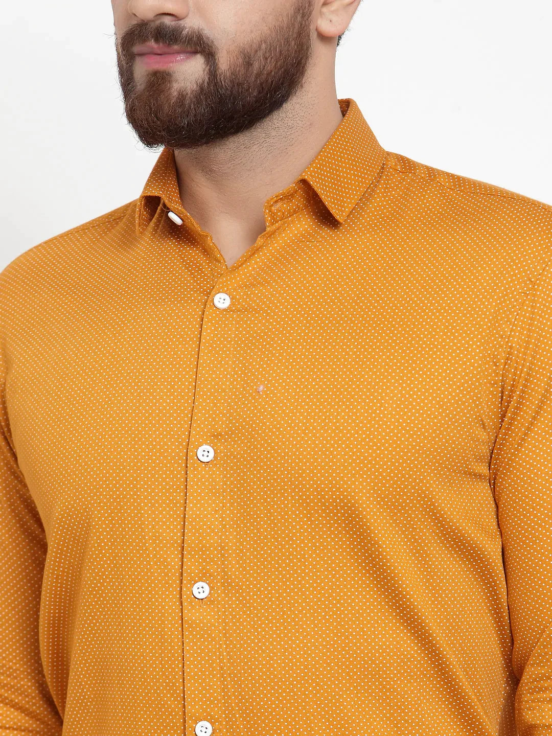 Men's Yellow Cotton Polka Dots Formal Shirts - Taantav