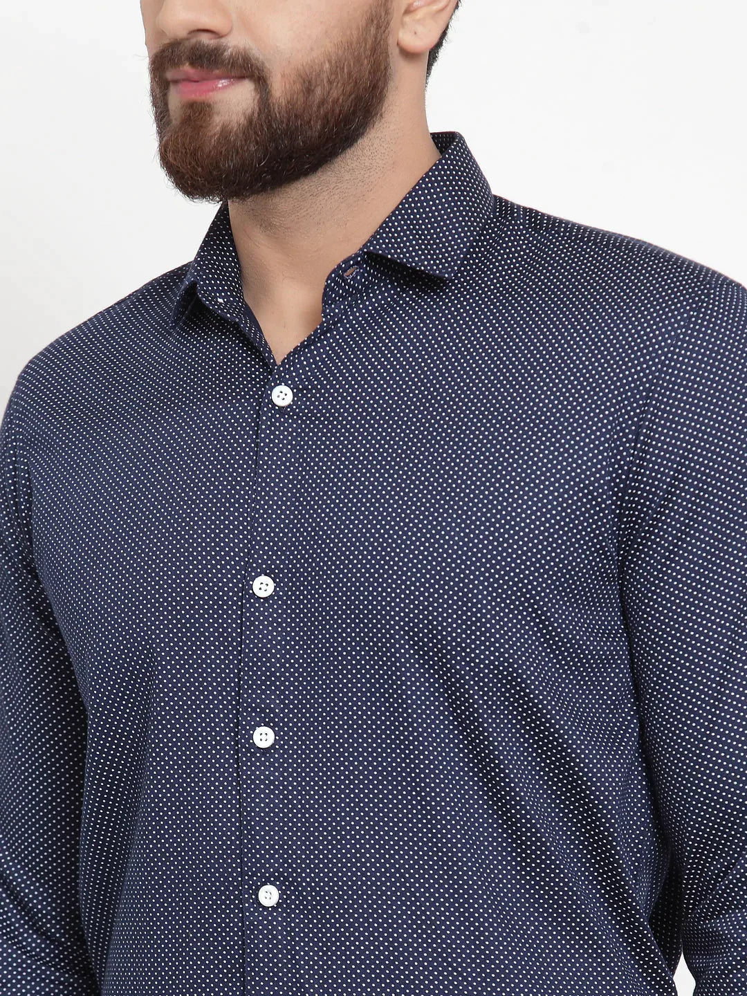 Men's Navy Cotton Polka Dots Formal Shirts - Taantav