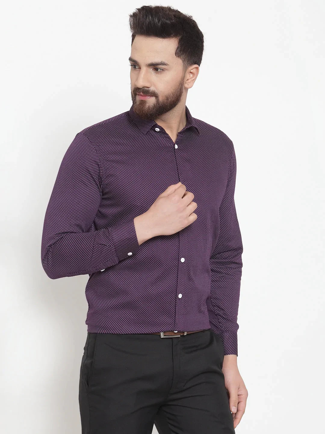 Men's Purple Cotton Polka Dots Formal Shirts - Taantav