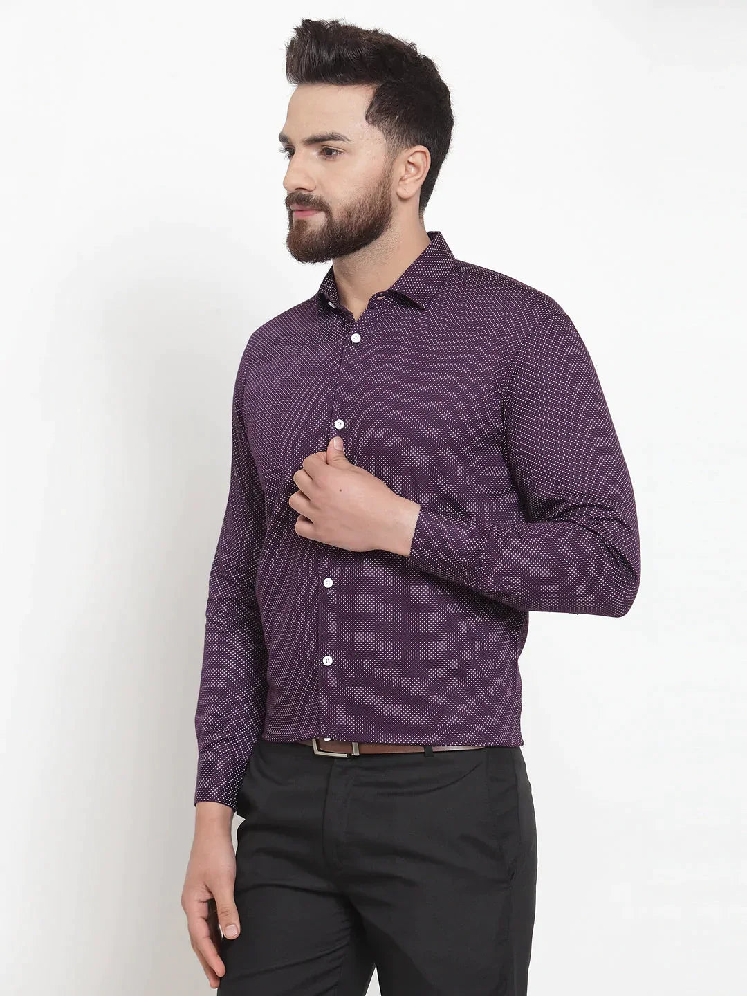 Men's Purple Cotton Polka Dots Formal Shirts - Taantav