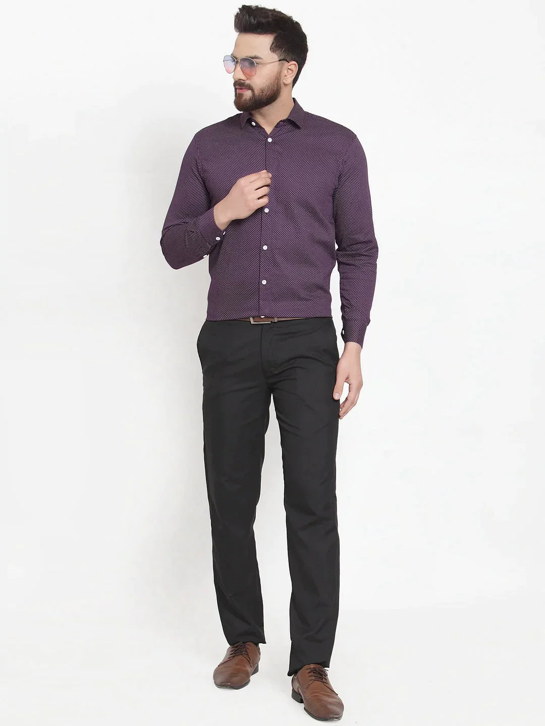 Men's Purple Cotton Polka Dots Formal Shirts - Taantav