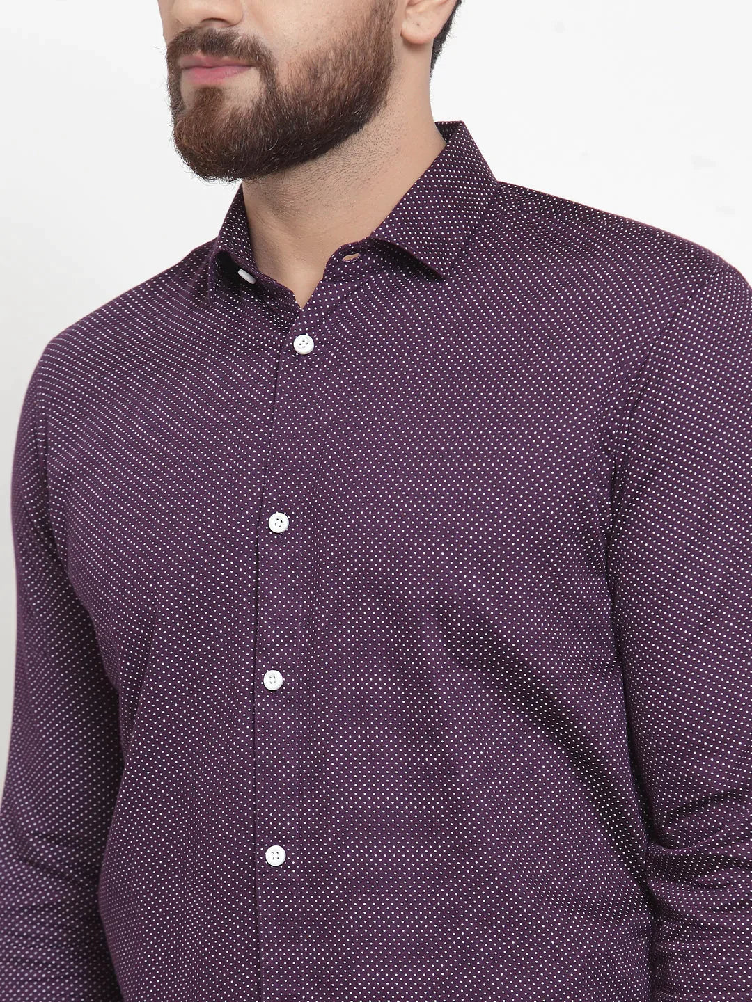 Men's Purple Cotton Polka Dots Formal Shirts - Taantav