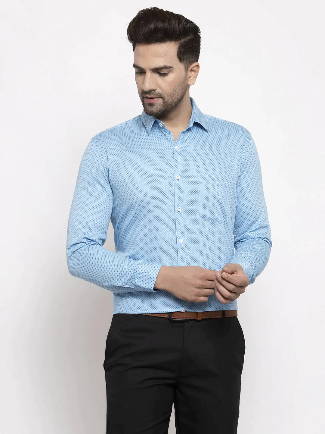 Men's Blue Cotton Polka Dots Formal Shirts - Taantav