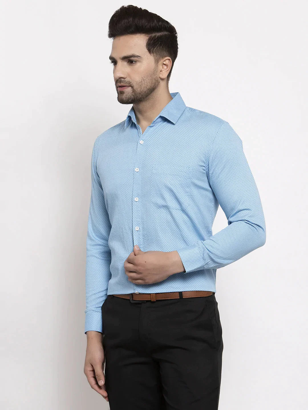 Men's Blue Cotton Polka Dots Formal Shirts - Taantav