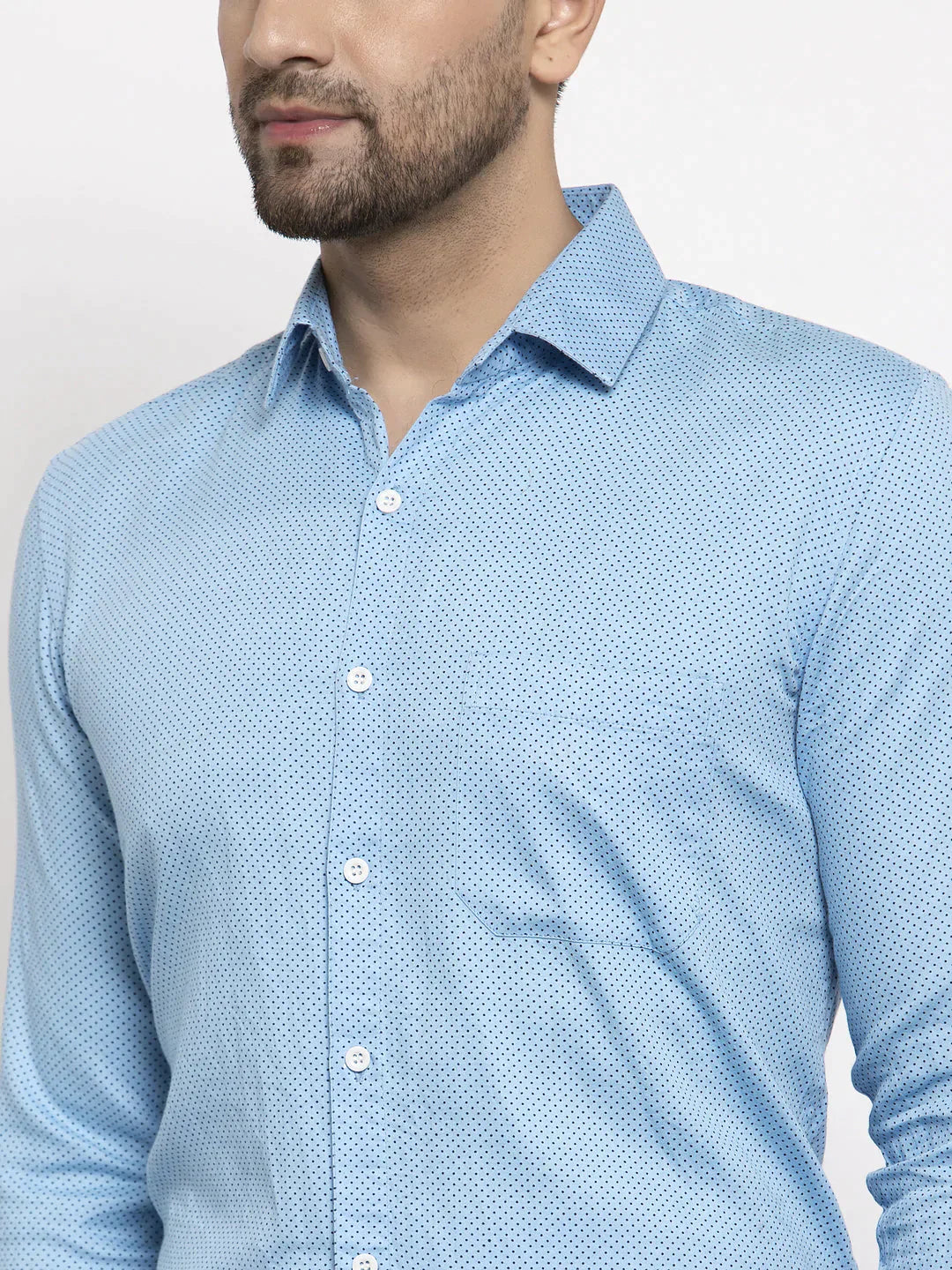 Men's Blue Cotton Polka Dots Formal Shirts - Taantav