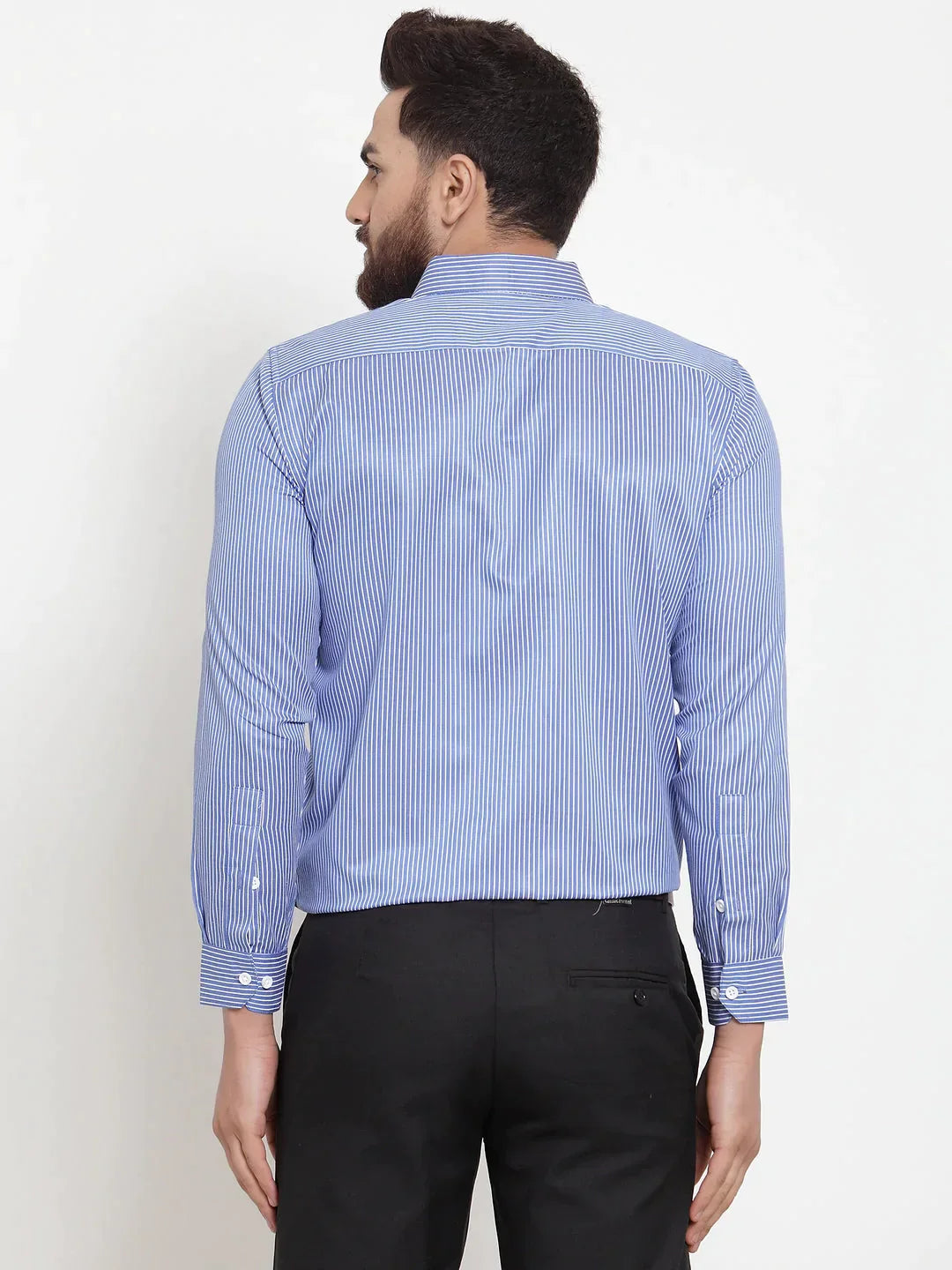 Men's Blue Cotton Stiped Formal Shirts - Taantav