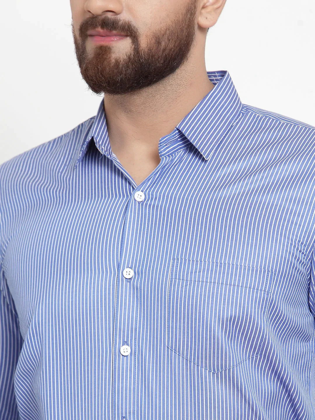 Men's Blue Cotton Stiped Formal Shirts - Taantav