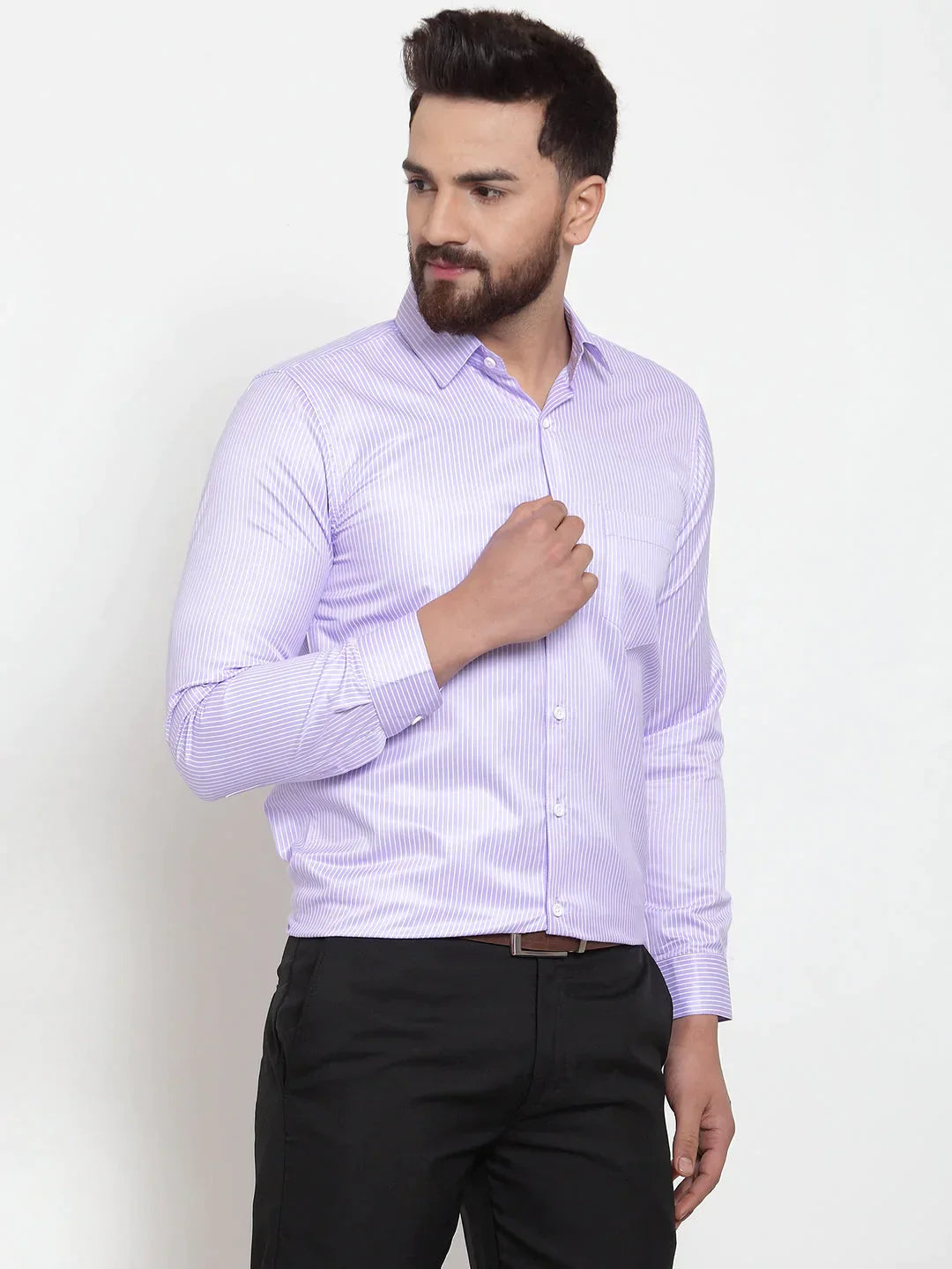 Men's Purple Cotton Stiped Formal Shirts - Taantav