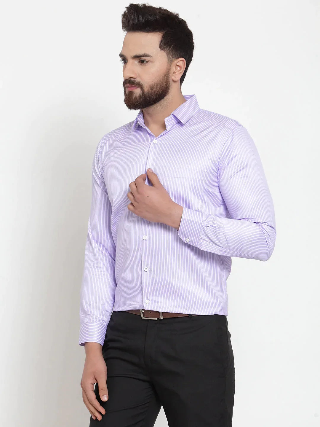 Men's Purple Cotton Stiped Formal Shirts - Taantav