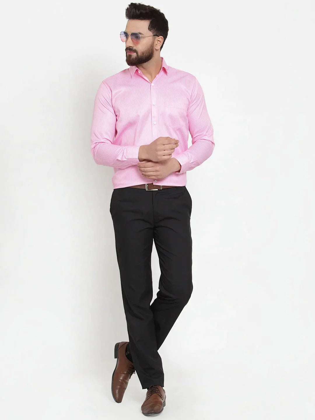 Men's Pink Cotton Stiped Formal Shirts - Taantav