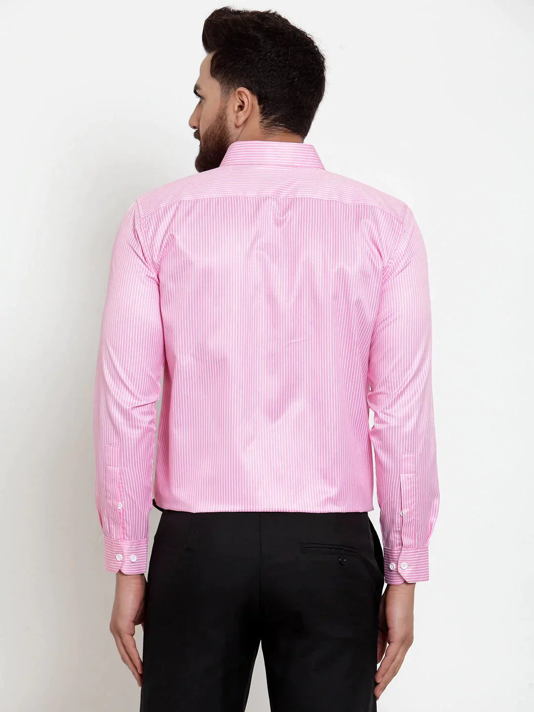 Men's Pink Cotton Stiped Formal Shirts - Taantav